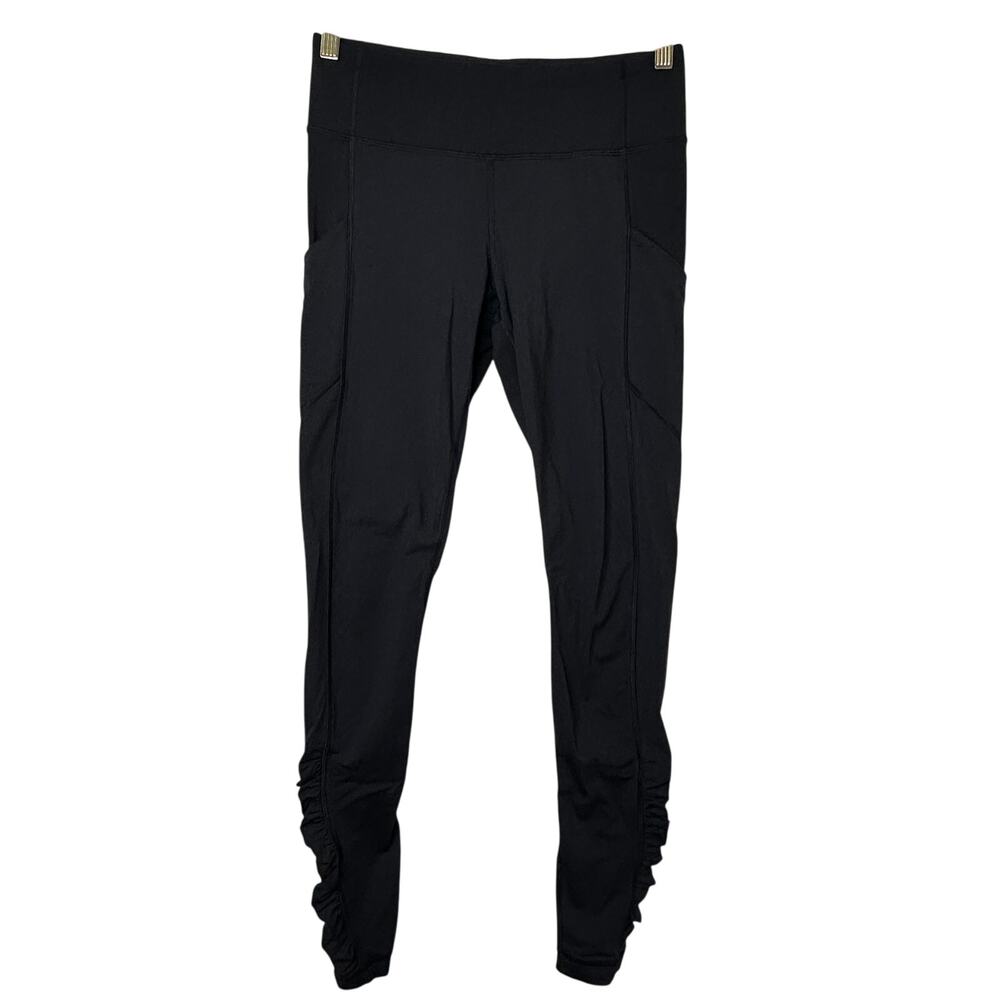 Sz 6 Lululemon Speed Tight IV Black Leggings Ruched Ankle Running Yoga Pants